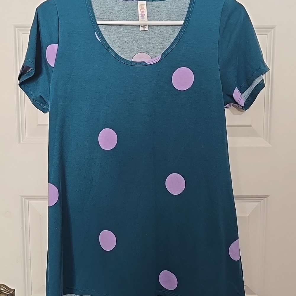 LuLaRoe Teal Top‎ with Lavender Dots Xs